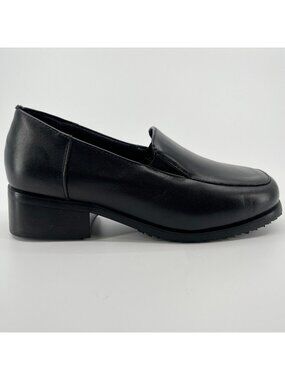 SlipGrips Womens Size 6.5D Black Leather Slip-Resistant Slip-On Dress Shoes